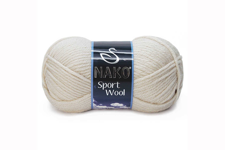 Пряжа NAKO Sport wool вовна 25%, акрил 75% молочний сірий 120м(100гр) 06383