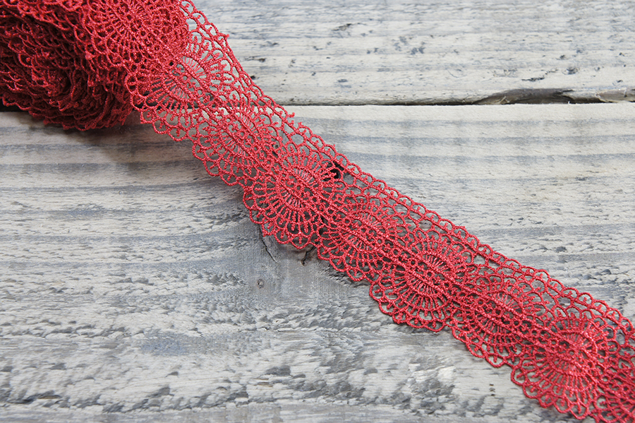 Мереживо гіпюр 40 мм Mertbutton червоний