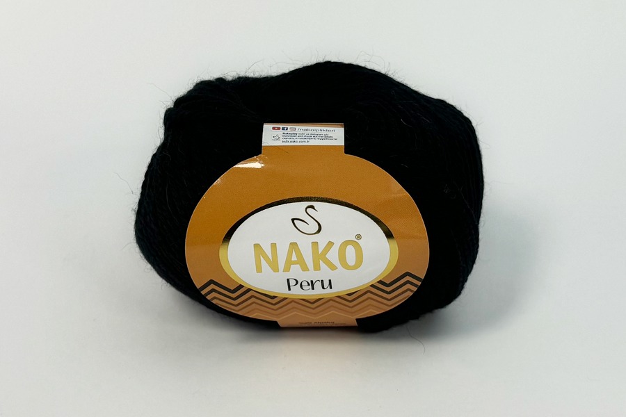 Пряжа NAKO Peru вовна 25%, альпака 25%, акрил 50% чорний 130м(100гр) 00217