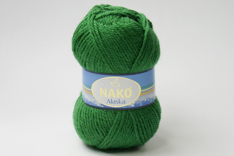Пряжа NAKO Alaska вовна 15%, мохер 5%, акрил 80% зелений яскравий 200м(100гр) 01118