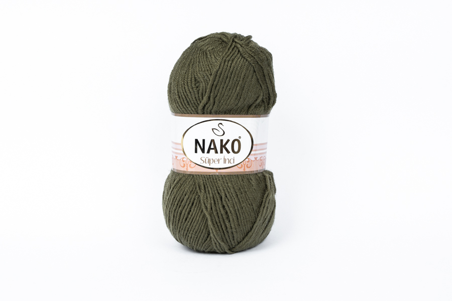 Пряжа NAKO Super Inci вовна 25%, акрил 75% хакі 260м(100гр) 04234