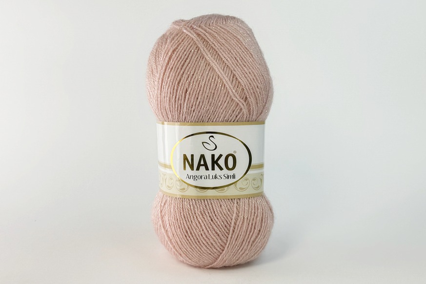 Пряжа NAKO Angora Luks Simli вовна 15%, мохер 5%, акрил 75%, металік 5% пудровий рожевий 550м(100гр) 11251