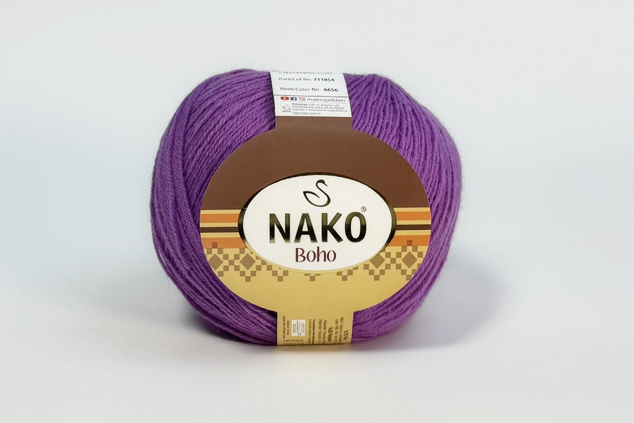 Пряжа NAKO Boho вовна 75%, акрил 25% бузковий темний 400м(100гр) 06656