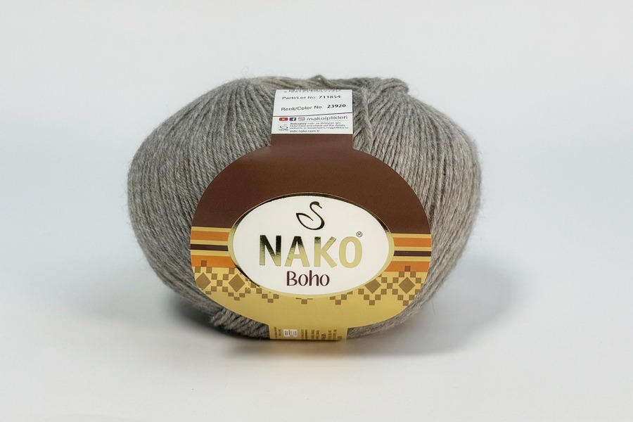 Пряжа NAKO Boho вовна 75%, акрил 25% бежевий сірий світлий 400м(100гр) 23920