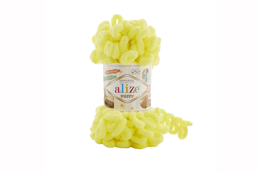 Пряжа Puffy поліестер 100% жовтий лимонний яскравий 9м(100гр)