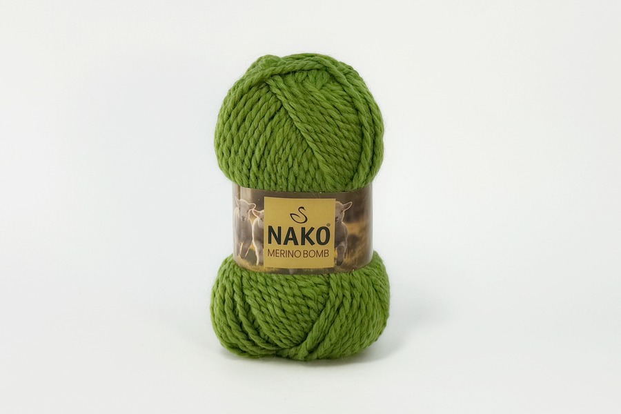 Пряжа NAKO Merino Bomb вовна 15%, мохер 25%, акрил 60% зелений яскравий 120м(100гр) 10018