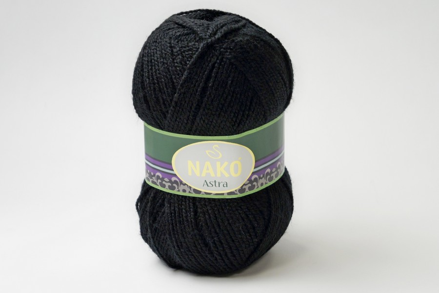 Пряжа NAKO Astra акрил 100% чорний 330м(100гр) 00217