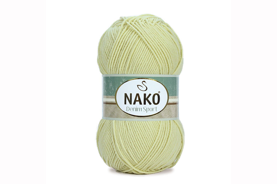 Пряжа NAKO Denim sport бавовна 60%, акрил 40% молочний жовтий 265м(100гр) 02372