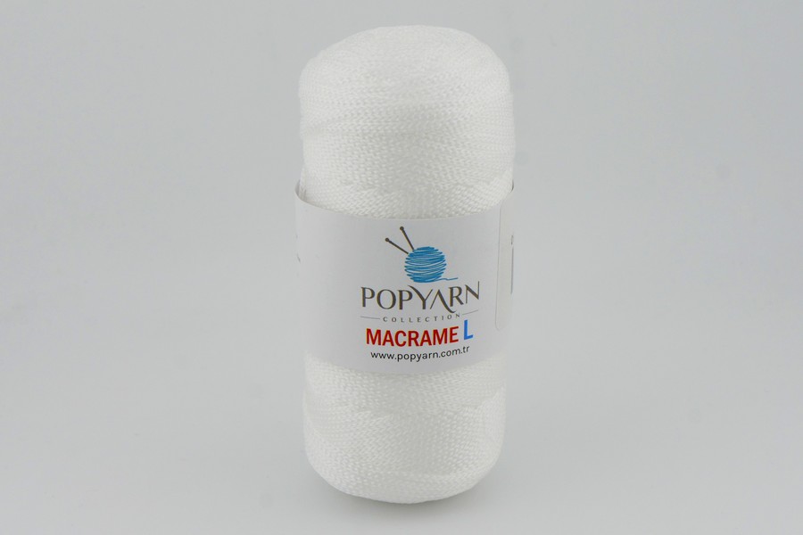 Пряжа POPYARN Macrame L шнур поліпропілен 100% білий 90м(100гр) 401