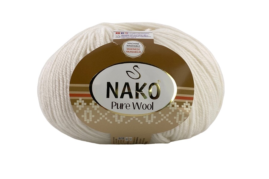 Пряжа NAKO Pure wool вовна 100% білий 220м(100гр) 00208