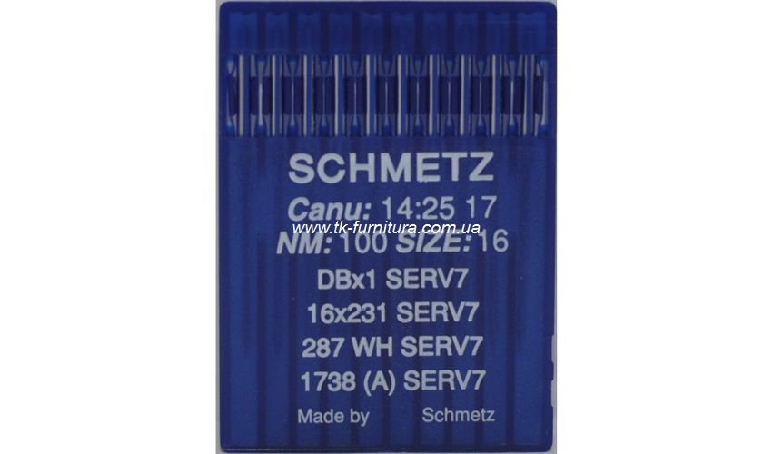 Голки універсальні №100 SCHMETZ з тонкою колбою, кругле стандартне вістря DBx1-SERV7