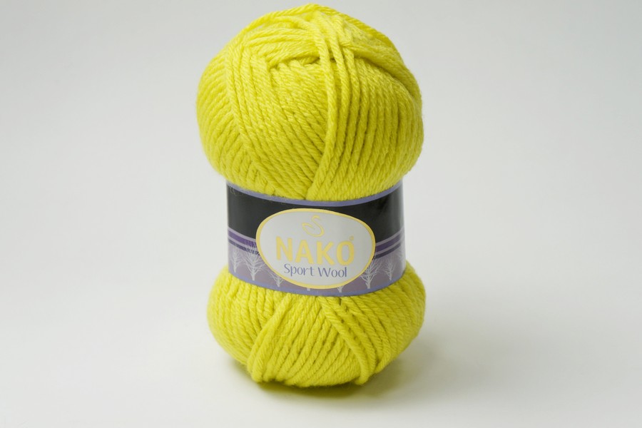 Пряжа NAKO Sport wool вовна 25%, акрил 75% жовтий лимонний 120м(100гр) 10633