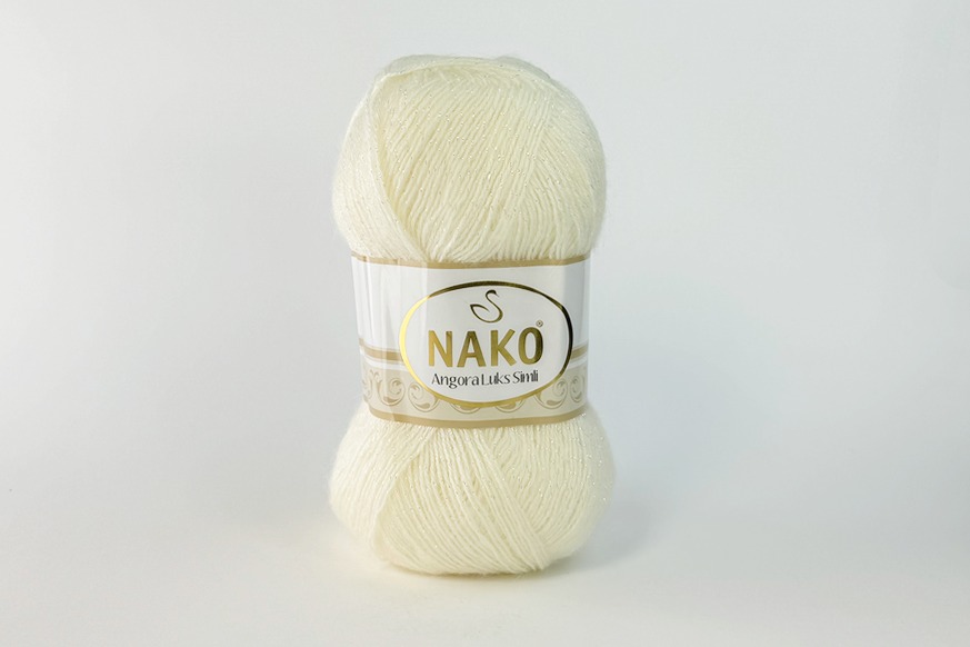 Пряжа NAKO Angora Luks Simli вовна 15%, мохер 5%, акрил 75%, металік 5% молочний 550м(100гр) 23403