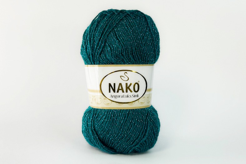 Пряжа NAKO Angora Luks Simli вовна 15%, мохер 5%, акрил 75%, металік 5% бірюзовий темний 550м(100гр) 10171