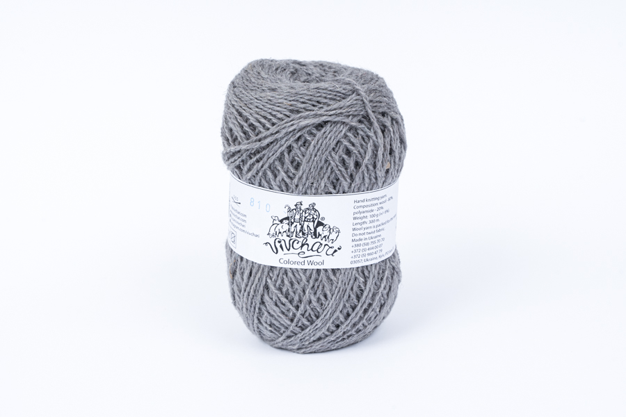 Пряжа Для шкарпеток вовна 80%, поліамід 20% сірий 300м(100гр)