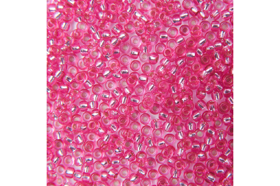 Бісер Preciosa 08277 №10 кришталь срібляста серединка рожевий яскравий 2,3 мм
