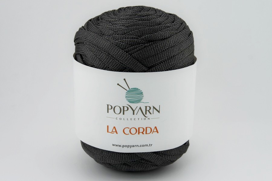 Пряжа POPYARN La Corda шнур поліестер 100% сірий темний 100м(250гр)