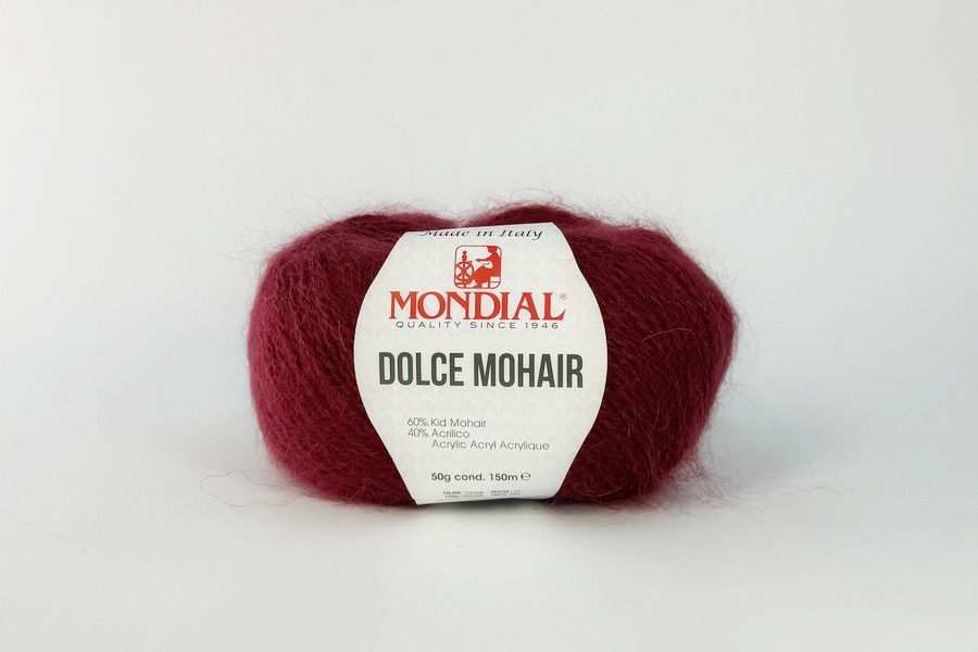 Пряжа Mondial Dolche Mohair кід мохер 60%, акрил 40% вишневий темний 150м(50гр)