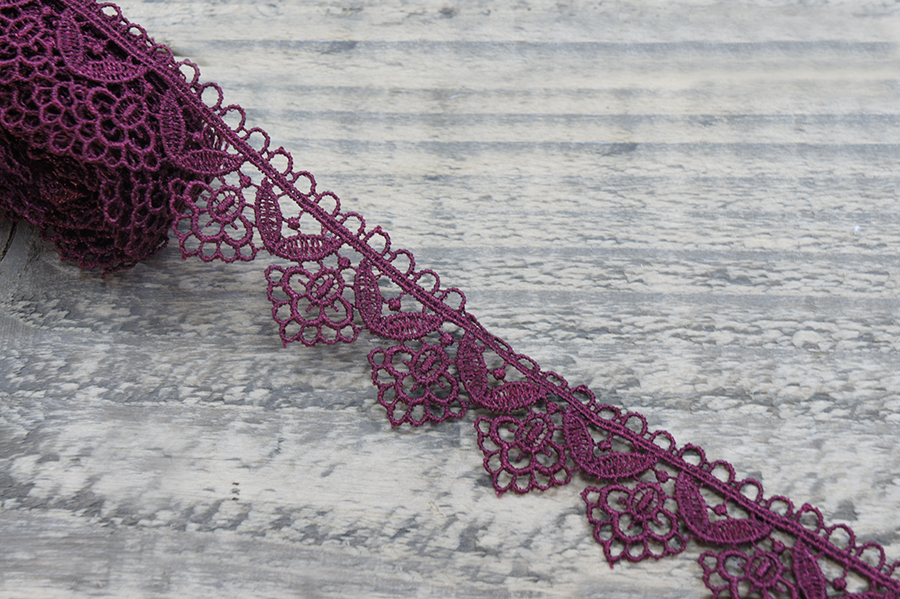 Мереживо гіпюр 30 мм SinemBro бордовий