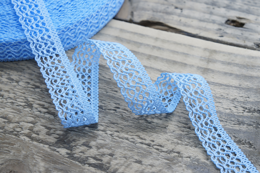 Мереживо бавовна 20 мм Лента блакитний яскравий