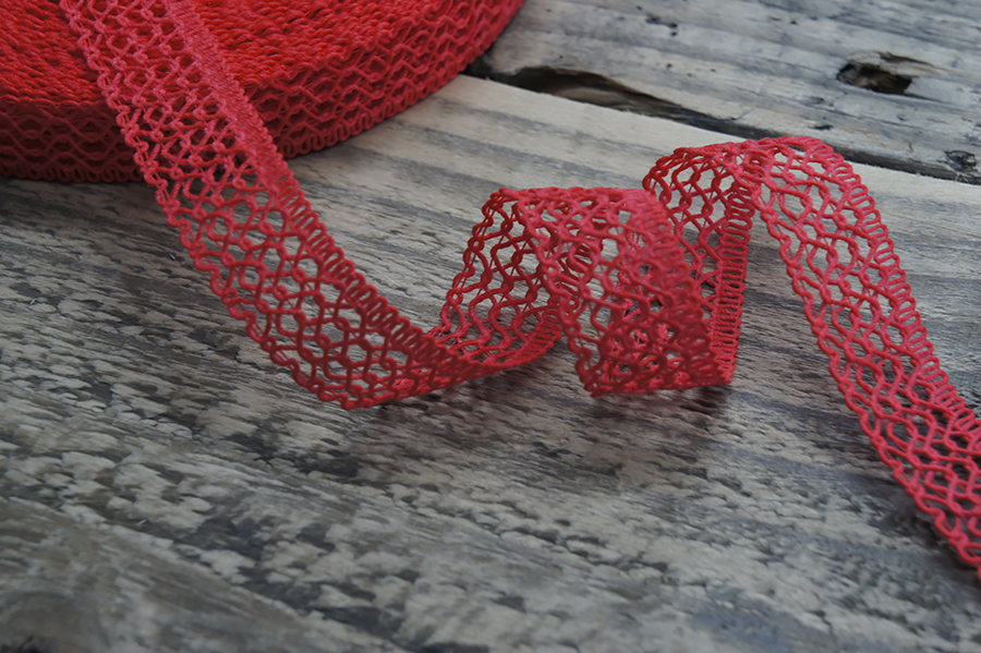 Мереживо бавовна 20 мм Лента кораловий