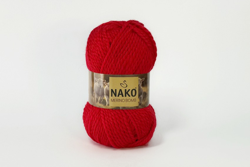 Пряжа NAKO Merino Bomb вовна 15%, мохер 25%, акрил 60% червоний 120м(100гр) 01885