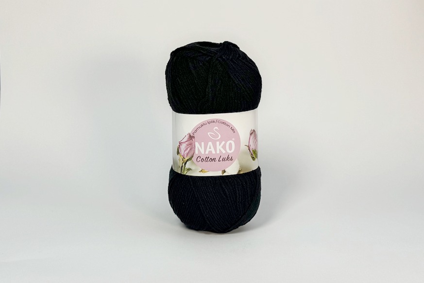 Пряжа NAKO Cotton Lux бавовна 60%, акрил 40% чорний 330м(100гр)