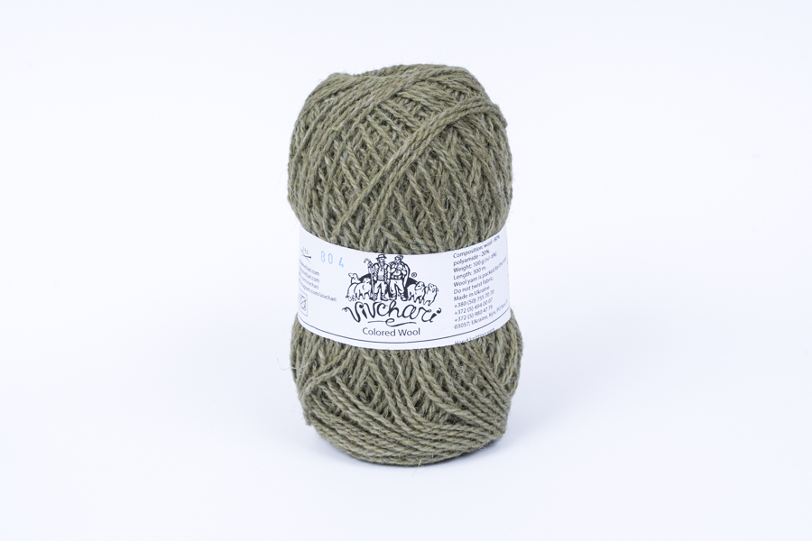 Пряжа Для шкарпеток вовна 80%, поліамід 20% хакі світлий 300м(100гр)
