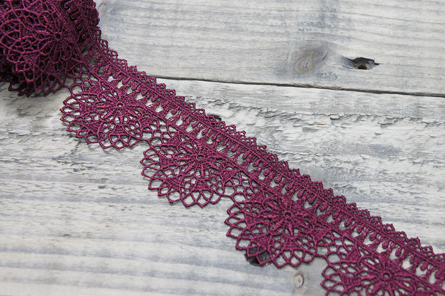 Мереживо гіпюр 55 мм Mertbutton бордовий