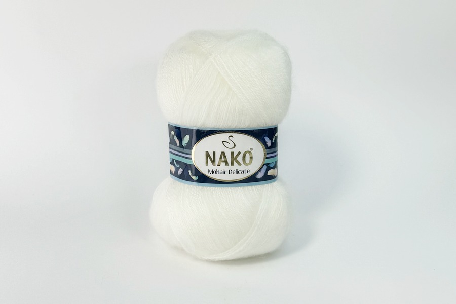 Пряжа NAKO Mohair Delikate вовна 10%, мохер 5%, акрил 85% білий 500м(100гр) 00208