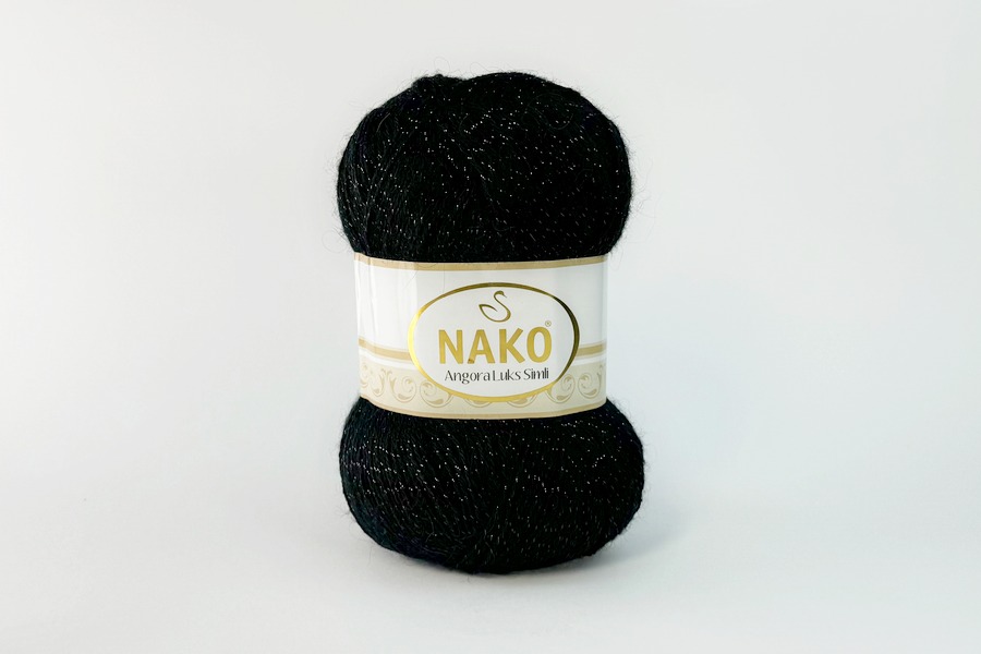 Пряжа NAKO Angora Luks Simli вовна 15%, мохер 5%, акрил 75%, металік 5% чорний 550м(100гр) 00217