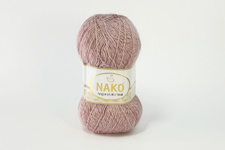 Пряжа NAKO Angora Luks Simli вовна 15%, мохер 5%, акрил 75%, металік 5% рожевий бузковий 550м(100гр) 10275