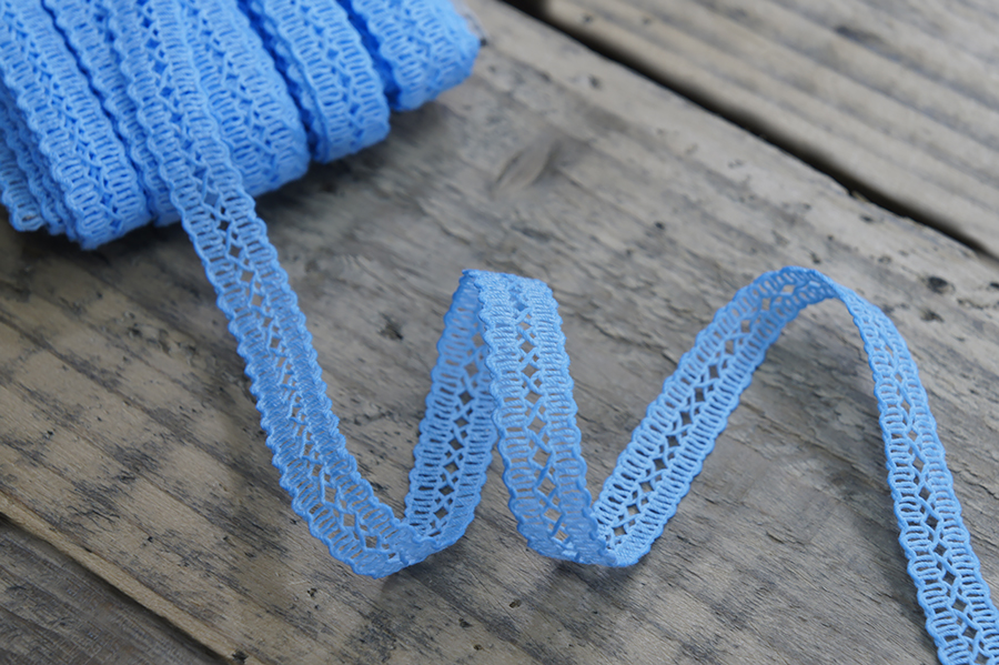 Мереживо бавовна 13 мм Лента блакитний яскравий