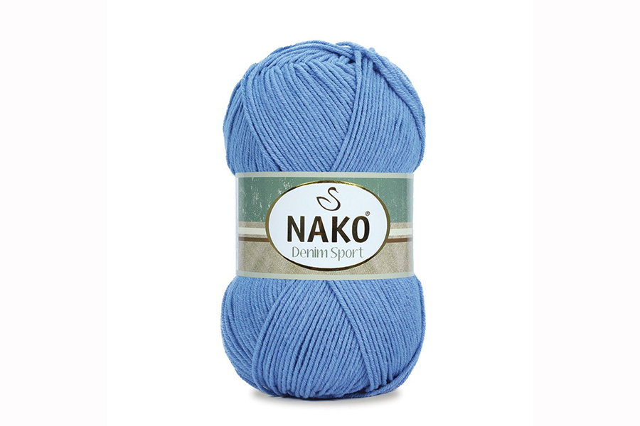 Пряжа NAKO Denim sport бавовна 60%, акрил 40% волошковий світлий 265м(100гр) 03442