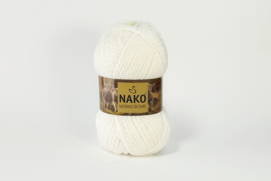 Пряжа NAKO Merino Bomb вовна 15%, мохер 25%, акрил 60% білий 120м(100гр) 00208