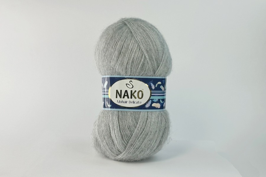 Пряжа NAKO Mohair Delikate вовна 10%, мохер 5%, акрил 85% сірий світлий 500м(100гр)
