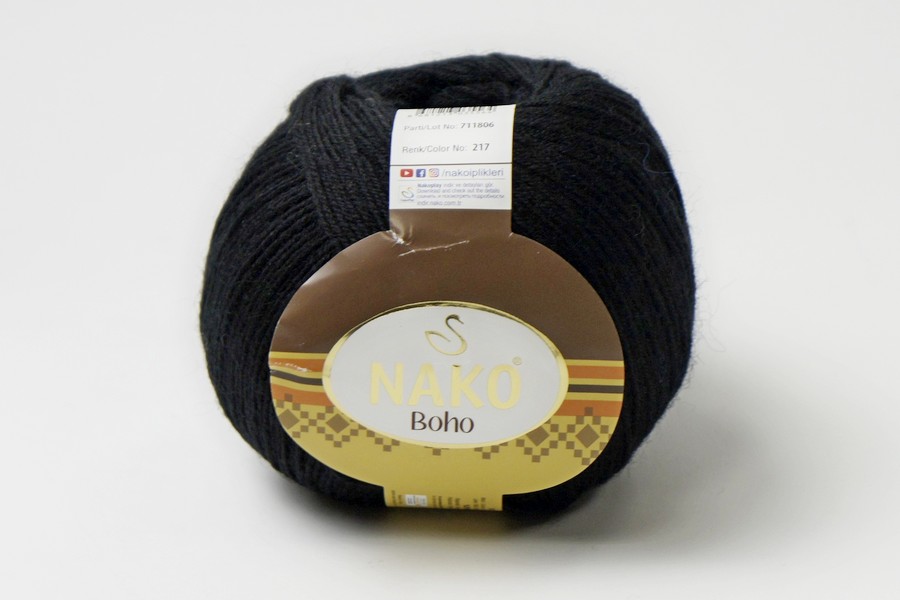 Пряжа NAKO Boho вовна 75%, акрил 25% чорний 400м(100гр) 00217