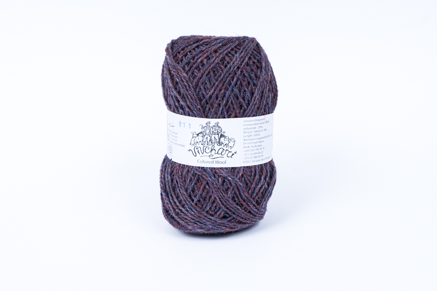 Пряжа Для шкарпеток вовна 80%, поліамід 20% бордовий темний 300м(100гр)