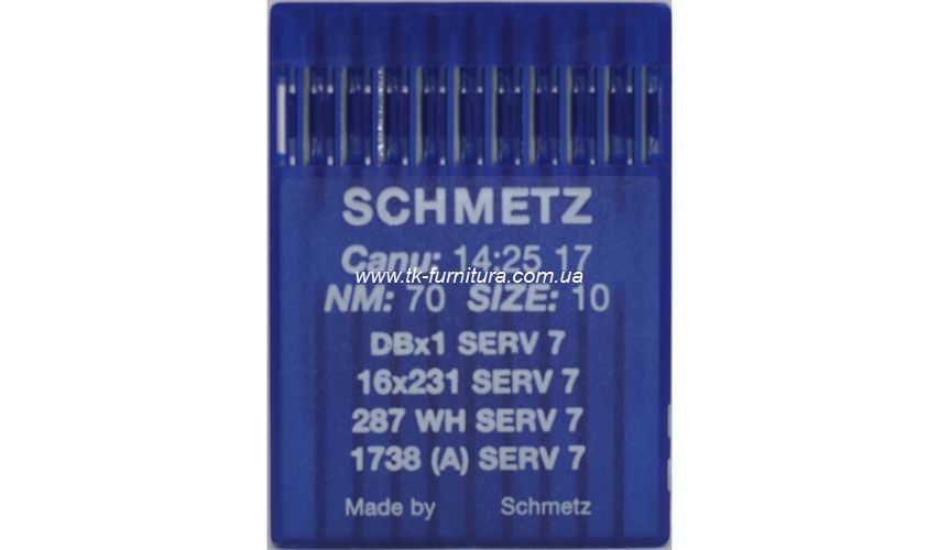 Голки універсальні № 70 SCHMETZ з тонкою колбою, кругле стандартне вістря №70 DBx1-SERV7