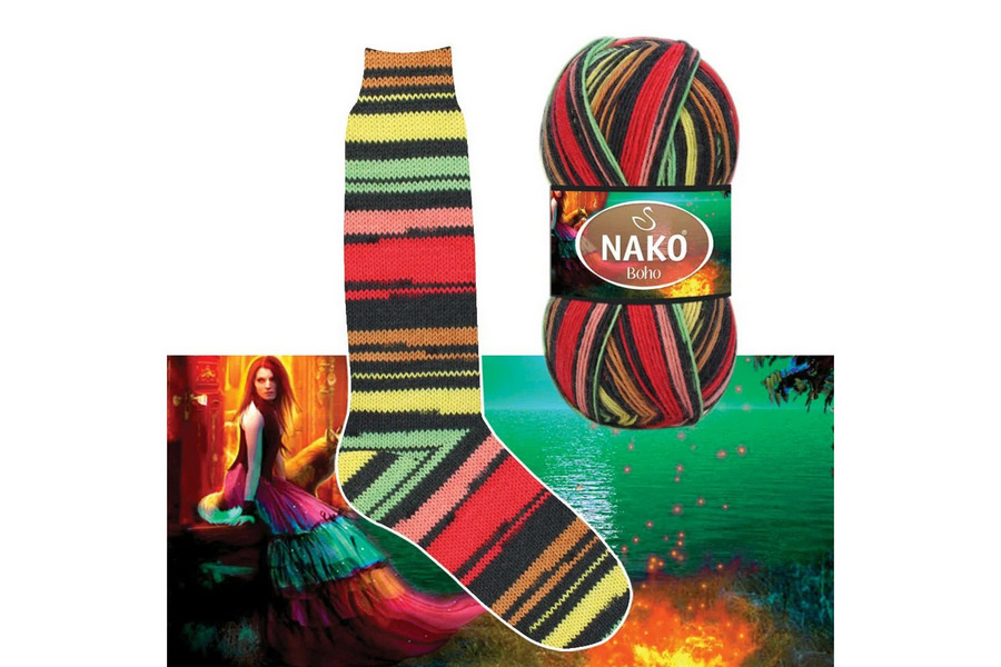 Пряжа NAKO Boho Desen вовна 75%, акрил 25% різнокольоровий 400м(100гр) 223085-82231