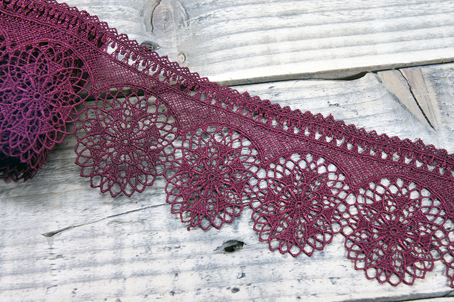 Мереживо гіпюр 80 мм Mertbutton бордовий